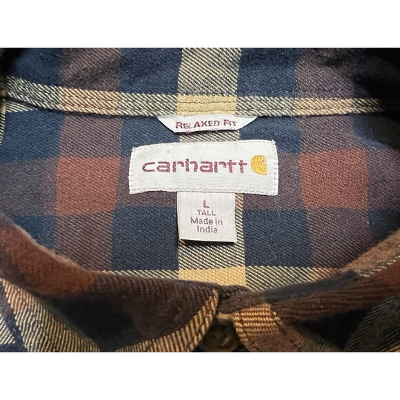 Carhartt Flannel Shirt Mens L Rugged Flex Hamilton Dark Khaki Plaid Relaxed Fit - Picture 4 of 10